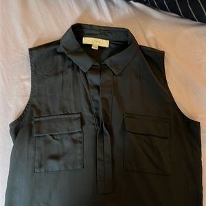 Mixed media sleeveless camp shirt